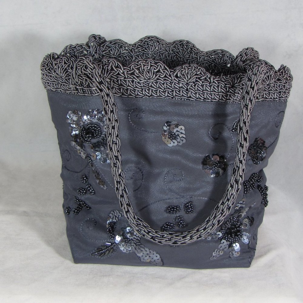 Crochet Works Handbag Purse Sequin Design Flowers